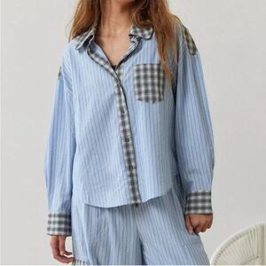 Urban Outfitters out from under blue striped Plaid Shirt